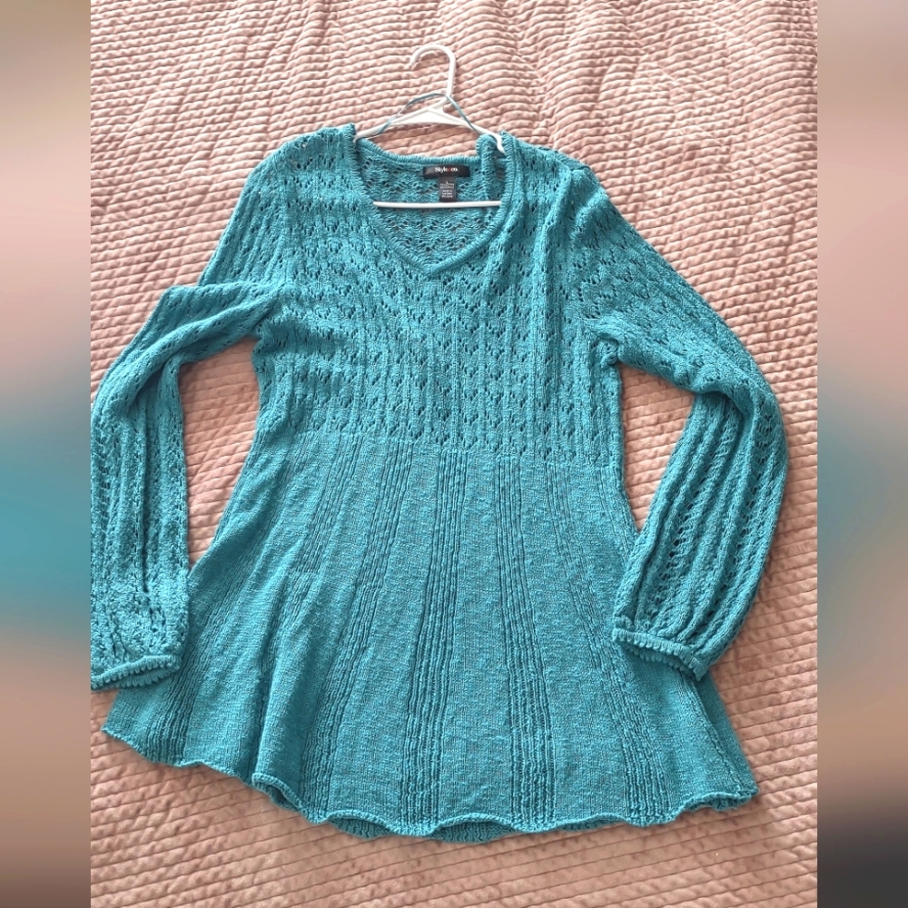 Style & Co Teal Knit Top Large
